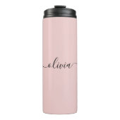 Blush Dusty Pink Modern Script Girly Monogram Naam Thermosbeker (Voorkant)