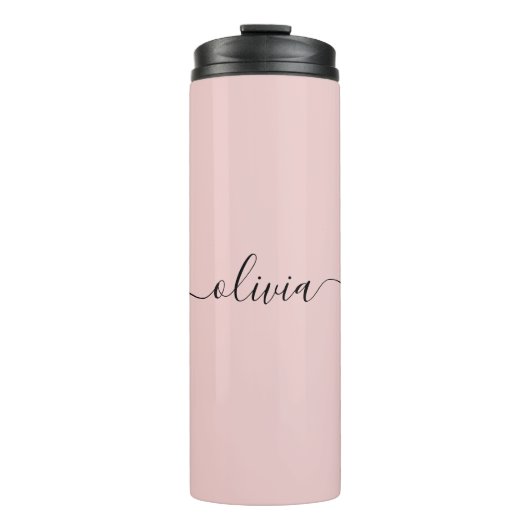 Blush Dusty Pink Modern Script Girly Monogram Naam Thermosbeker (Voorkant)