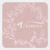 Blush Dusty Pink Modern Script Girly Monogram Naam Vierkante Sticker (Voorkant)