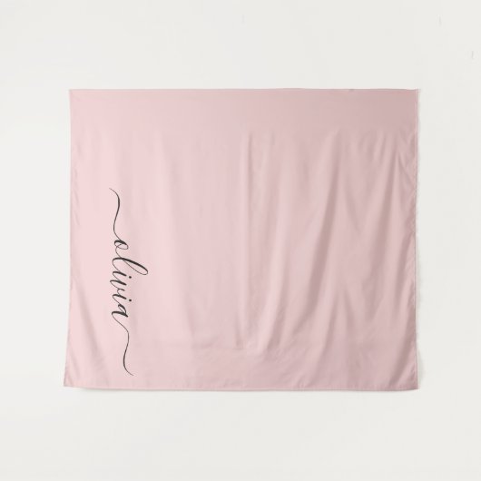 Blush Dusty Pink Modern Script Girly Monogram Naam Wandkleed (Voorkant (horizontaal))