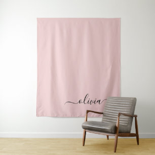 Blush Dusty Pink Modern Script Girly Monogram Naam Wandkleed