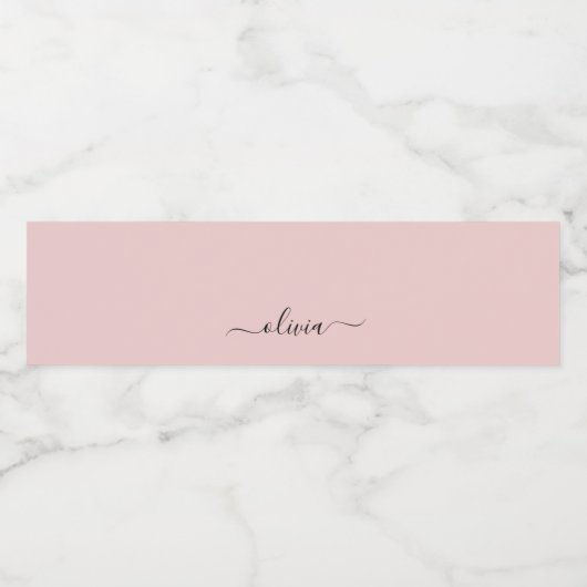 Blush Dusty Pink Modern Script Girly Monogram Naam Waterfles Etiket (Enkel label)