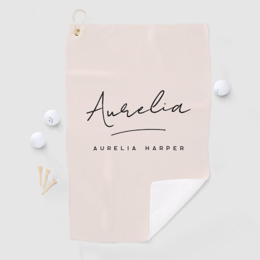 Blush Dusty Pink Modern Script Monogram Handtekeni Golfhanddoek (Insitu)