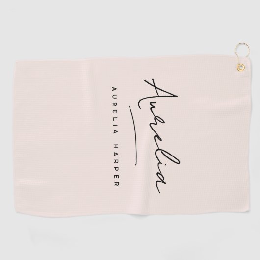 Blush Dusty Pink Modern Script Monogram Handtekeni Golfhanddoek (Horizontaal)