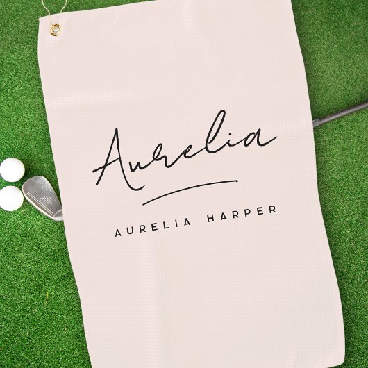 Blush Dusty Pink Modern Script Monogram Handtekeni Golfhanddoek