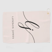 Blush Dusty Pink Modern Script Monogram Naam Girly Golfhanddoek (Horizontaal)