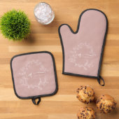 Blush Dusty Pink Monogram Meisje Keukenscript Ovenwant & Pannenlap Set (Top down)