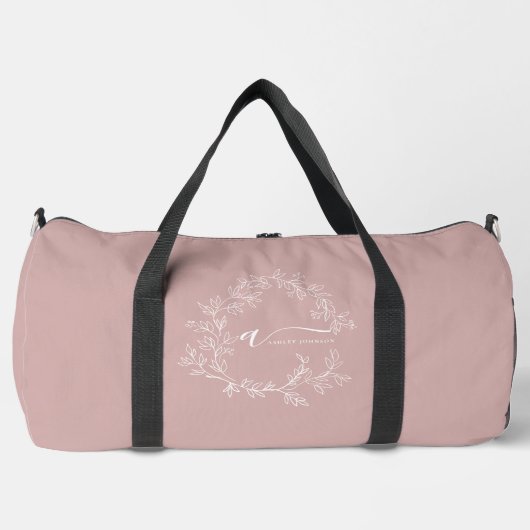 Blush Dusty Pink Monogram Naam Girly Script Sports Plunjezak (Voorkant)