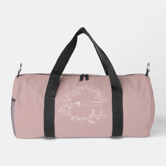 Blush Dusty Pink Monogram Naam Girly Script Sports Plunjezak (Achterkant)