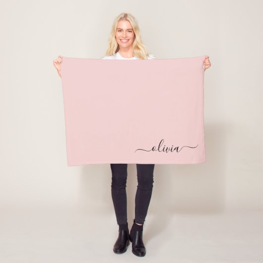 Blush Dusty Pink Monogram Naam Modern Fleece Deken (In situ)