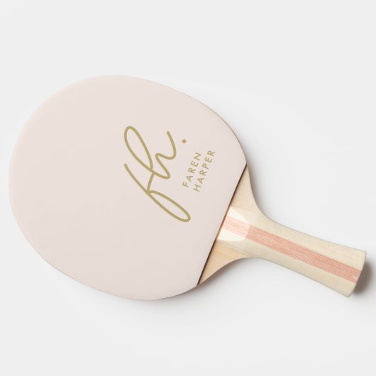 Blush Dusty Pink Monogram Script Gold Name Tafeltennisbatje (Zijkant)