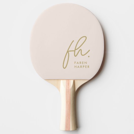 Blush Dusty Pink Monogram Script Gold Name Tafeltennisbatje (Voorkant)