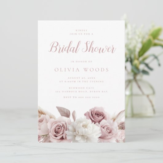 Blush & Dusty Pink Roses Vrijgezellenfeest Kaart (Staand voorkant)