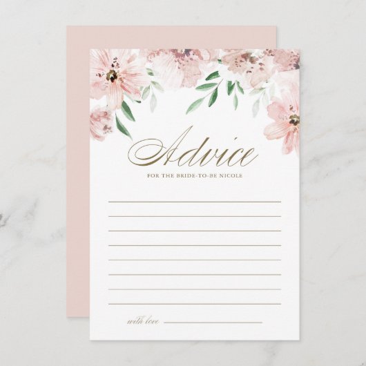 Blush Dusty Pink Waterverf Flowers Vrijgezellenfee Advieskaart (Voorkant / Achterkant)