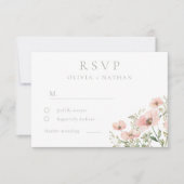 Blush & Dusty Pink Wildflowers Waterverf bruiloft RSVP Kaartje (Voorkant)