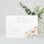 Blush & Dusty Pink Wildflowers Waterverf bruiloft RSVP Kaartje (Staand voorkant)