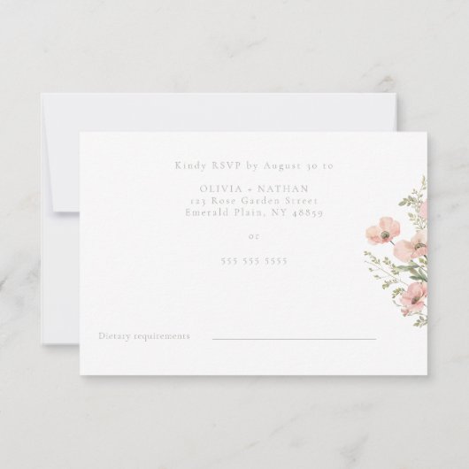 Blush & Dusty Pink Wildflowers Waterverf bruiloft RSVP Kaartje (Achterkant)