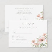 Blush & Dusty Pink Wildflowers Waterverf bruiloft RSVP Kaartje (Voorkant / Achterkant)