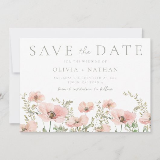 Blush & Dusty Pink Wildflowers Waterverf bruiloft Save The Date (Voorkant)