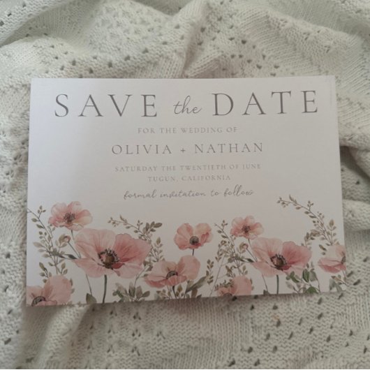 Blush & Dusty Pink Wildflowers Waterverf bruiloft Save The Date