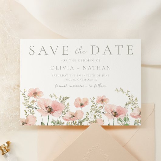 Blush & Dusty Pink Wildflowers Waterverf bruiloft Save The Date