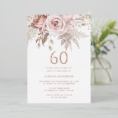 Blush & Dusty Roos 60th Birthday Roos Gold Folie Uitnodiging (Staand Voorkant)