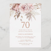 Blush & Dusty Roos 70th Birthday Party Roos Gold Folie Uitnodiging (Voorkant)