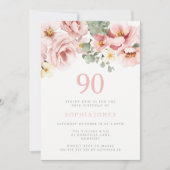 Blush Dusty Roos Bloemen 90h Verjaardagsfeest Kaart (Voorkant)