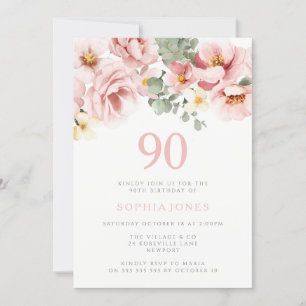 Blush Dusty Roos Bloemen 90h Verjaardagsfeest Kaart