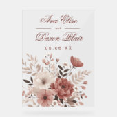 Blush & Dusty Roos Bloemen Bruiloft Acryl Bord (Voorkant)