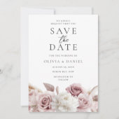 Blush & Dusty Roos Bloemen Bruiloft Save The Date (Voorkant)