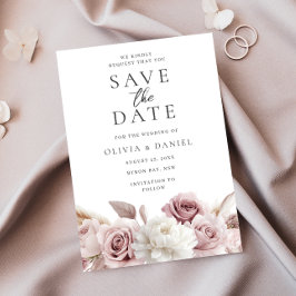 Blush & Dusty Roos Bloemen Bruiloft Save The Date