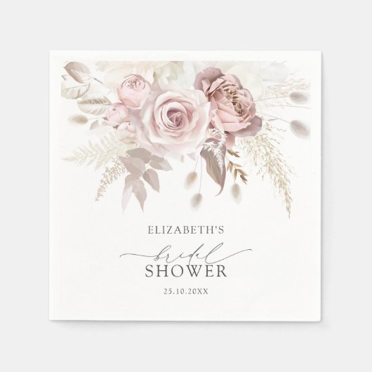 Blush Dusty Roos Bloemen Vrijgezellenfeest Servet (Voorkant)