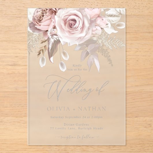 Blush & Dusty Roos Boho Trending Designer Wedding Acryl Uitnodigingen (Voorkant)