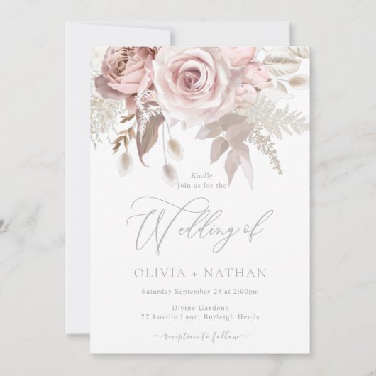 Blush & Dusty Roos Boho Trending Designer Wedding Kaart (Voorkant)