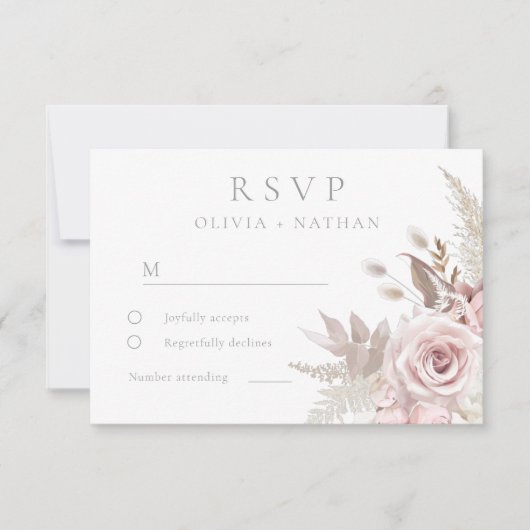Blush & Dusty Roos Boho Trending Designer Wedding RSVP Kaartje (Voorkant)