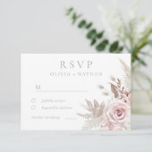 Blush & Dusty Roos Boho Trending Designer Wedding RSVP Kaartje (Staand voorkant)