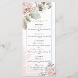 Blush dusty roos floral elegant boho bruiloft menu