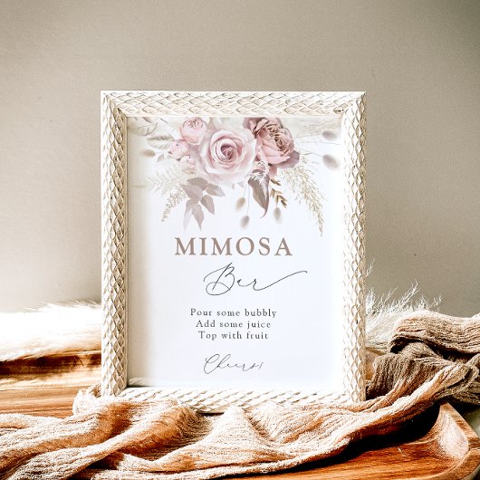 Blush Dusty Roos Floral Mimosa Bar Poster