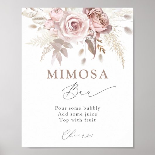 Blush Dusty Roos Floral Mimosa Bar Poster (Voorkant)