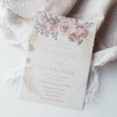 Blush & Dusty Roos Gold Floral Wreath Wedding Folie Uitnodiging