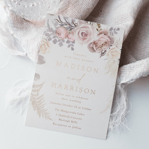 Blush & Dusty Roos Gold Floral Wreath Wedding Folie Uitnodiging