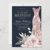 Blush Dusty Roos Gold Gown 21st Birthday Party Kaart (Voorkant)