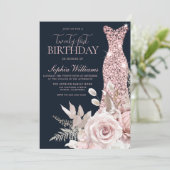Blush Dusty Roos Gold Gown 21st Birthday Party Kaart (Staand voorkant)
