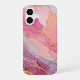 Blush & Dusty Roos Marmer met Gouden Glitter iPhone 16 Hoesje