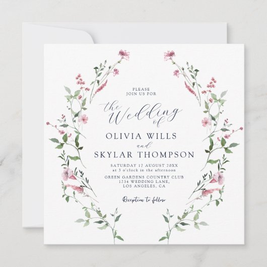 Blush Dusty Roos Wild Flowers Tuin Boho Bruiloft Kaart (Voorkant)