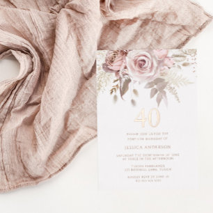 Blush & Dusty Rose 40e verpartij Roze Goud Folie Uitnodiging