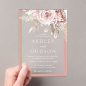 Blush & Dusty Rose Border Floral Wedding  Acryl Uitnodigingen (Insitu (Draagbaar))