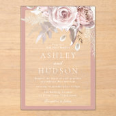 Blush & Dusty Rose Border Floral Wedding  Acryl Uitnodigingen (Voorkant)
