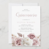 Blush & Dusty Rose Botanische Bloemige Quinceanera Kaart (Voorkant)